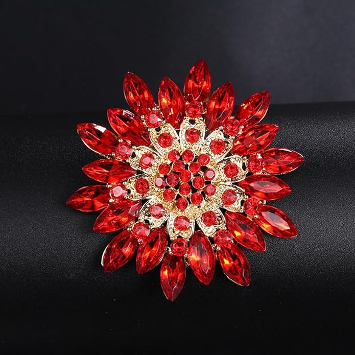 Rhinestone Large Flower Brooches Pins for Women Fashion Sparkly Crystal Sunflower Statement Brooch Unique Wedding Party Suit Dress Jewelry Accessories