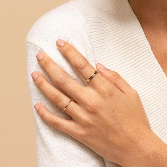 NOKMIT 3mm 14K Gold Filled Rings for Women Dainty Gold Stacking Stackable Band Thin Gold Thumb Pinky Finger Ring Non Tarnish Comfort Fit Size 4 to 11