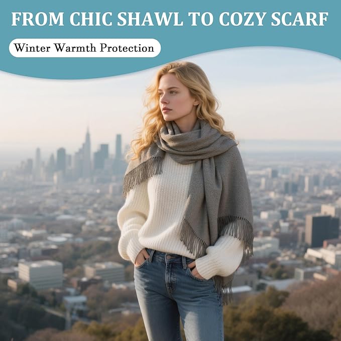 FLEESOFT Winter Wool Scarf Shawl -Thick Oversized Pashmina Shawl Wrap,Soft Warm Winter Scarves,Travel Blanket Scarf for Women