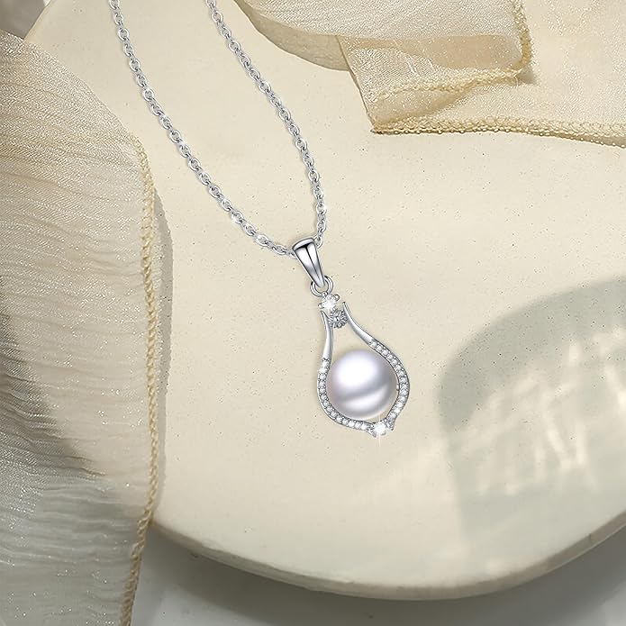 Sebina Pearl Pendant Necklace for Women,925 Sterling Silver Pendant Jewelry,Anniversary Christmas Birthday Valentines Gifts for Wife, Mom, Dauhter, Girlfriend,Her