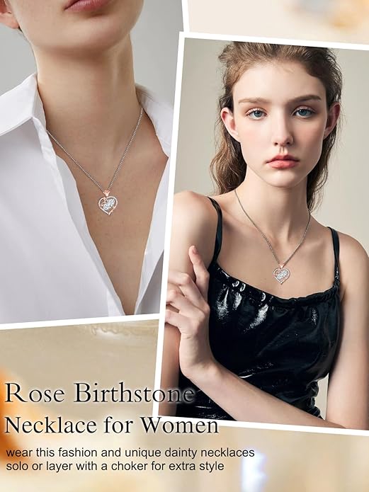 Christmas Gifts for Women Rose Heart Birthstone Pendant Necklace I Love You Forever Jewelry Valentine Mothers Day Birthday Gifts for Women Her Wife Girlfriend