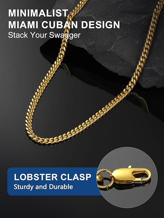 ChainsPro Chunky Miami Cuban Link Chains for Men,Stainless Steel Cuban Chain Necklace,4.8/6/10/14mm Width,No Tarnish& Thick Hip Hop Jewelry,18-30 inch Length, Black/Gold Plated/Silver,Send Gift Box