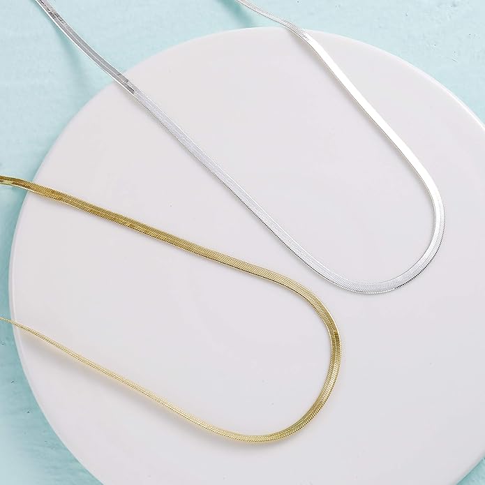 CHESKY Gold Necklace for Women-14K Gold Plated/Sterling Silver Plated Snake Chain Necklace Dainty Simple Chunky Herringbone Necklace Choker Necklaces Jewelry for Women