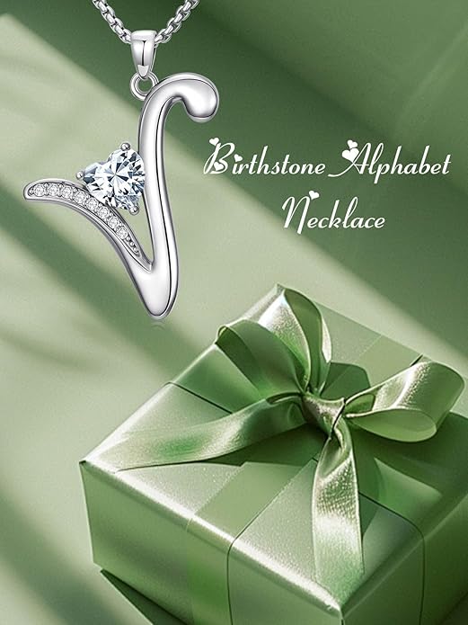 Christmas Gifts for Women Alphabet A to Z Initial Birthstone Pendant Necklaces for Women - 18k White Gold Plated Personalized Name Jewelry Valentine Mothers Day Birthday Gifts for Women Her Girlfriend