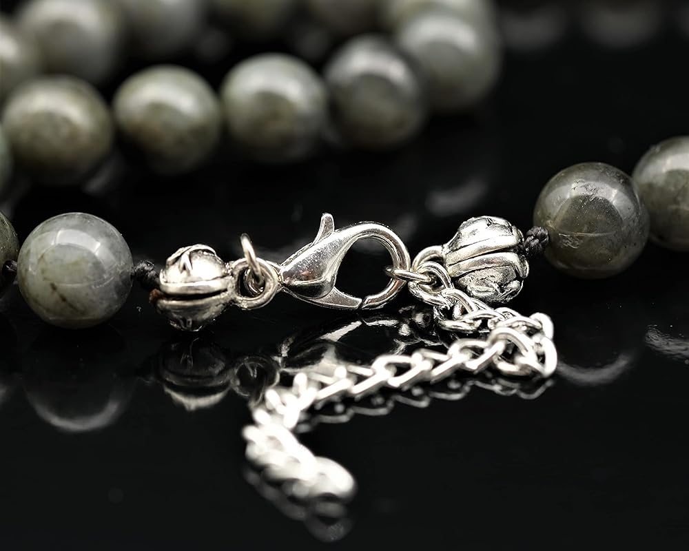 Natural Labradorite Beaded Choker, Genuine Grey Crystal Necklace, Fancy Gemstone Choker, 8mm Beads, Unique Fashion Jewelry, Healing Crystal Chakra Necklace, Durable Stone Necklace, Leo Necklace