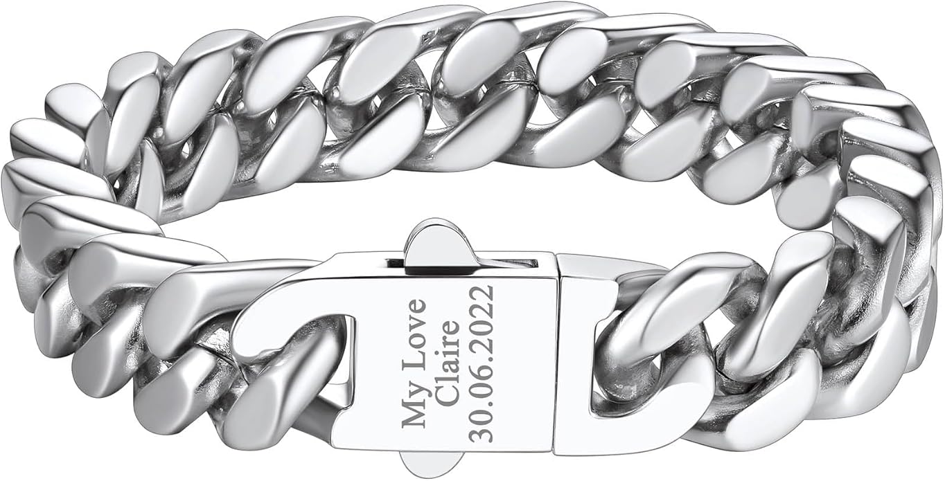 Richsteel 5/7/9/12mm Wide Miami Cuban Link Chain Bracelet for Men Women,Stainless Steel/Gold/Black Plated,7.4/8.2/9 Inch Length,Hip Hop Urban Street-wear Jewelry(Gift Wrapped)