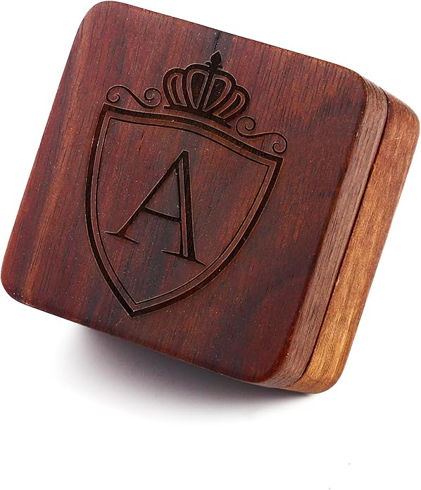 Mens Initial Silver Cufflinks A-Z Alphabet Letter Steel Cuff Links with Engraved Walnut Wood Box Groom Groomsman Wedding Set…