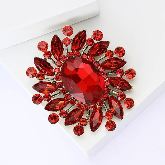 Rhinestone Brooch for Women,Vintage Crystal Flowers Brooch Statement Crystal Glass Lapel Pins Prom Classic Jewelry