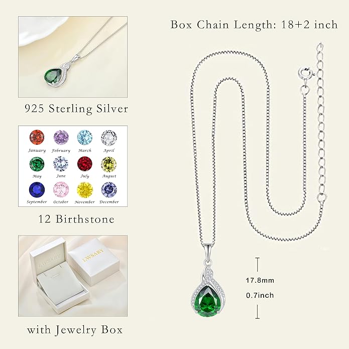 Infinity Teardrop Jewelry Set for Women Emerald Necklace & Earrings May Birthstone Jewelry