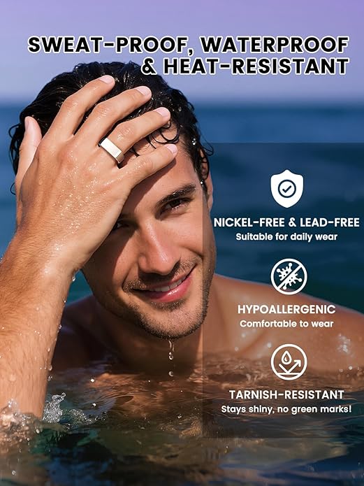 Bestyle Stainless Steel Signet Ring for Men Women in Gold/Black/Silver/Vintage Gray Tone, Chunky Thick Heavy Dome Band Ring Cool Finger Ring, Gift for Dad Husband, Size 7-14 Customizable