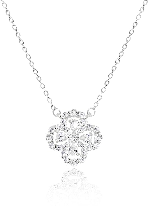 MUSEQVE Four Leaf Clover Necklace for Women Dainty Mother of Pearl White Black Onyx Pink Blue Mint Green Crystal Lucky Clover Pendant 14K Gold Plated Jewelry Gifts [CVRN]