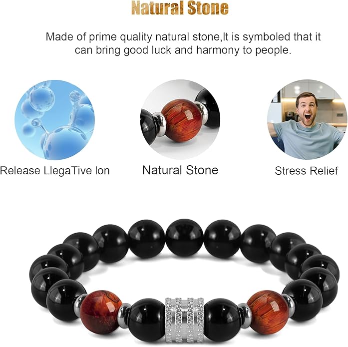 Hamoery Bracelets for Men Natural Tiger Eye Stone Beads Braided Rope Bracelet Gift for Dad Husband
