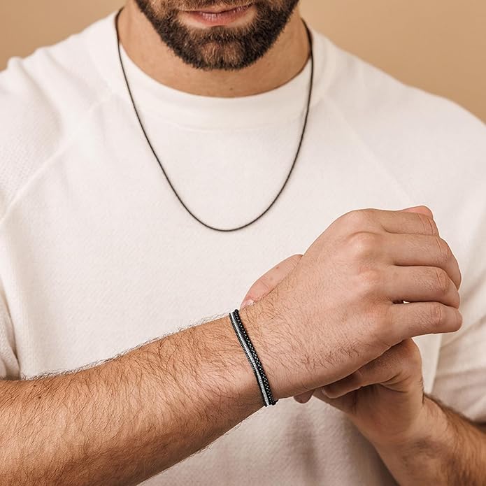 Galis Mens Bracelet - Cuban Link or Box Chain Layered Chain For Men - Premium Stainless Steel, Gift for him, Gold, Silver, Black Bracelet For Men 7-8" Size, 3-5mm Thick
