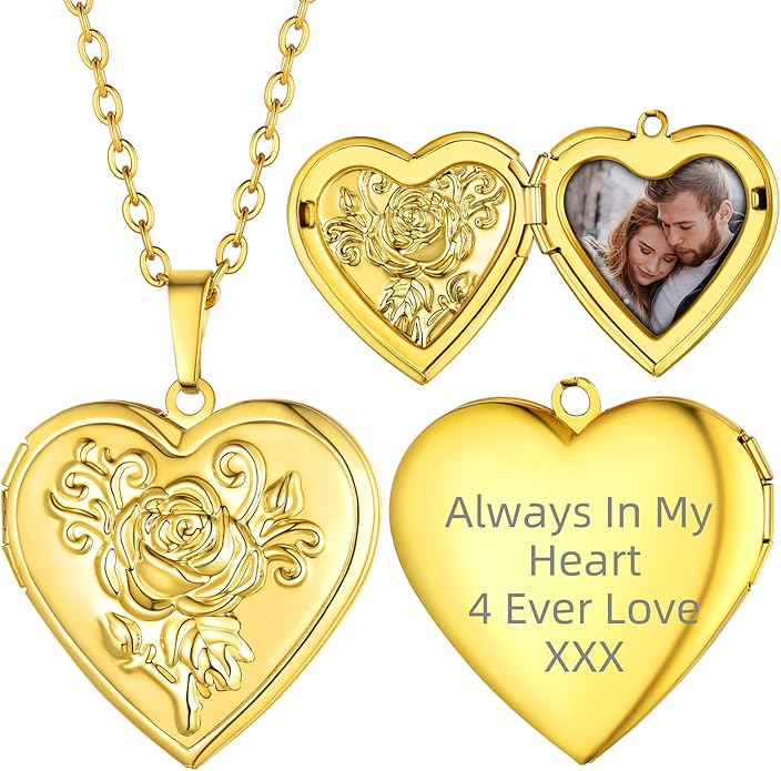 Supcare Locket Necklace That Holds Pictures-Engraved Photo Pendant Custom Jewellery Gifts for Men Women (with Jewellery Gift Box)