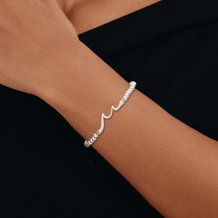 Beaded Bracelet for Women Trendy Stretch Handmade Ball Charm Bracelet Dainty Cross Heart Bow Wave CZ Stackable Jewelry Charm Gifts for Her