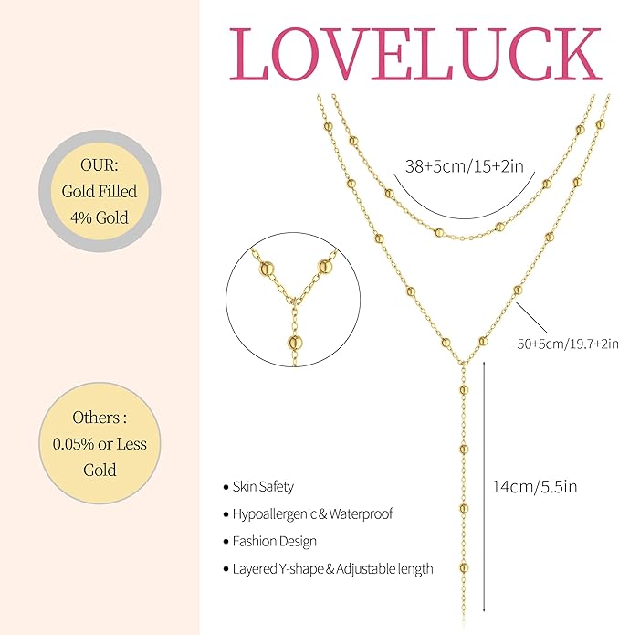 LOVELUCK Long Lariat Necklace for Women,Dainty Layered Y-Shaped Necklaces 14k Gold/Silver Plated Drop Chain Trendy Christmas Jewelry Gifts