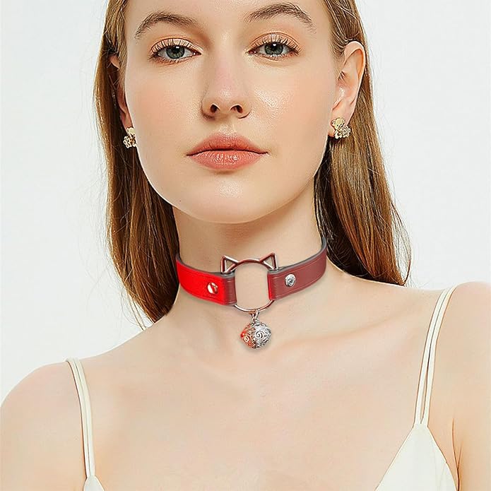 Leather Choker Necklaces for Women, Choker with Bell,Choker Necklace for Women,Kitten Collar，Necklace Western Jewelry for Women.