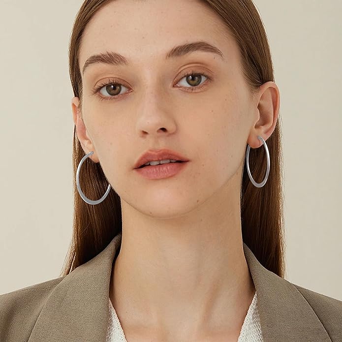Gacimy Flattened 14K Gold Plated Hoop Earrings for Women, 14K Real Gold Plated Hoops with 925 Sterling Silver Post,Hypoallergenic Lightweight Earring