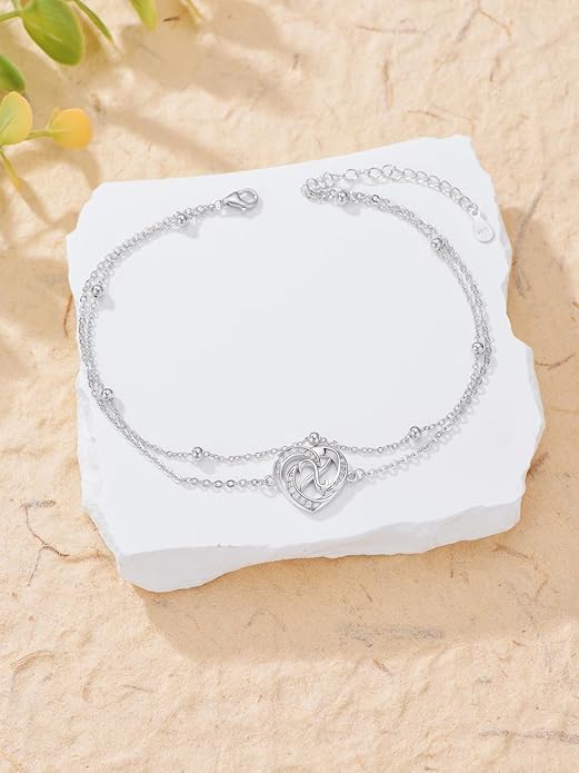 Dorunmo Initial Anklet 925 Sterling Silver Letter A-Z Layered Heart Anklet Beach Jewelry Birthday Gifts for Women