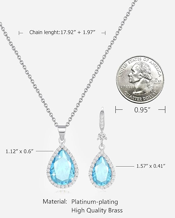 Sumonyo Women Jewelry Set Silver/Gold Plated Teardrop Pendant Necklace Dangle Drop Earrings Dangling Sets Birthstone Crystals Rhinestone,Birthday Anniversary Wedding Mother’s Day Gifts for Women