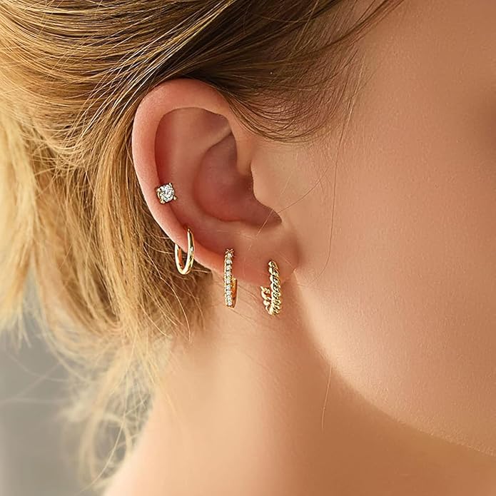Cocadant 6 Pairs 925 Sterling Silver Small Hoop Earrings for Women,14k Real Gold Hypoallergenic Tiny Cubic Zirconia Cartilage Huggie Earring Sets for Multiple Piercing Trendy Jewelry 8/10/12mm