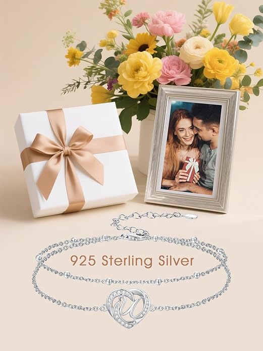 Dorunmo Initial Anklet 925 Sterling Silver Letter A-Z Layered Heart Anklet Beach Jewelry Birthday Gifts for Women