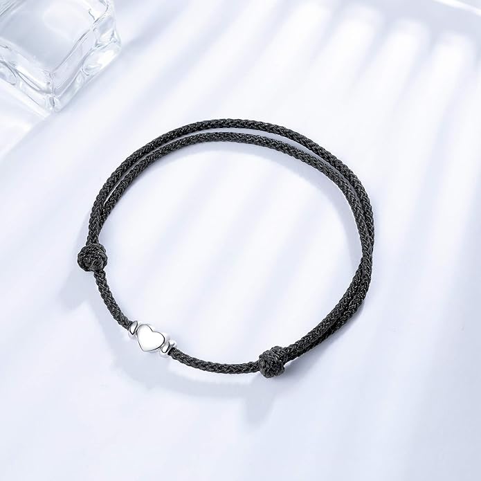 J.Endéar Anklet Heart Waterproof Boho Jewellery Handmade String 925 Sterling Silver Summer Beach Anklets for Women Ladies Love Friendship Braided Jewelry