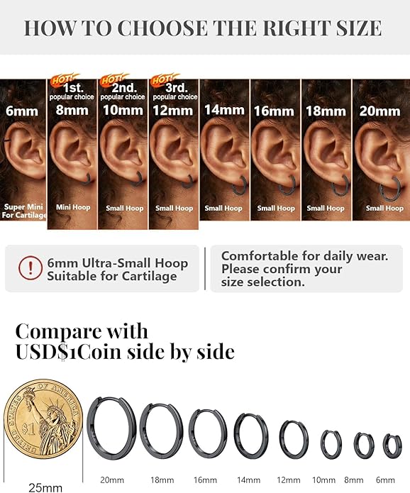 Silvora 925 Sterling Silver Small Hoop Earrings for Women Huggie Earrings Hypoallergenic Cartilage Earrings Tiny Hoops 6mm/8mm/10mm/12mm/14mm/16mm/18mm/20mm