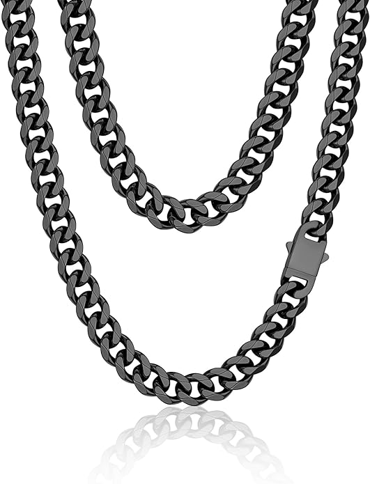 PROSTEEL Miami Cuban Link Chain for Men, 18K Gold/Black/Stainless Steel Necklace,6mm/9mm/12mm Width, Upgrade Clasp & Durable Chain for Mens Womens Jewelry,18"-30",with Gift Box