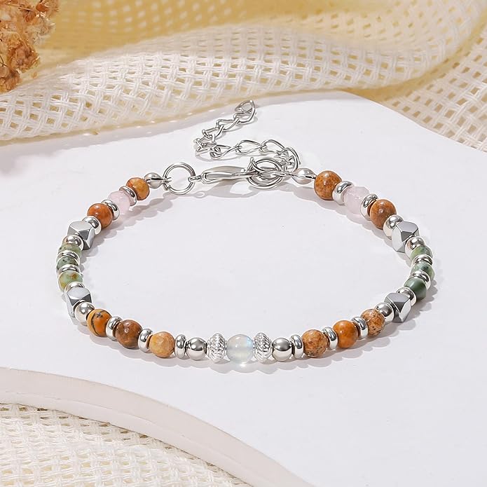 Moonstone Beaded Bracelet for Women - Calming & Empowering Healing Crystal Jewelry, Adjustable Chakra Balancing Gift for Mom, Sister, Daughter - Birthday Christmas