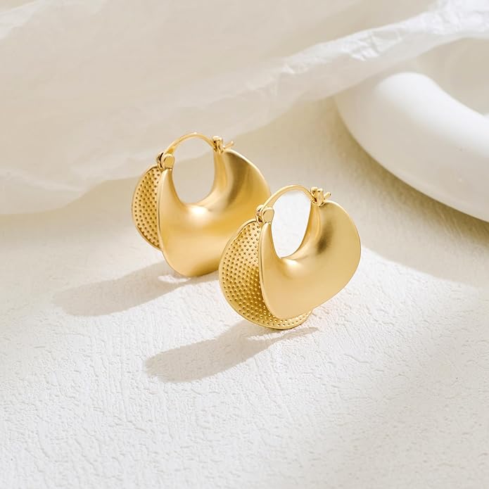 YUJIE Gold Plated Hoop Earrings for Women Brass Earring Chunky Statement Jewelry