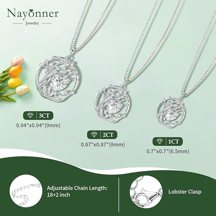 Moissanite Heart Necklaces for Women, 18K White Gold Plated 925 Sterling Silver 1-3CT Moissanite Pendant Jewelry Wedding Anniversary Birthday Christmas Gifts for Wife Mom Girlfriend Sister Grandma