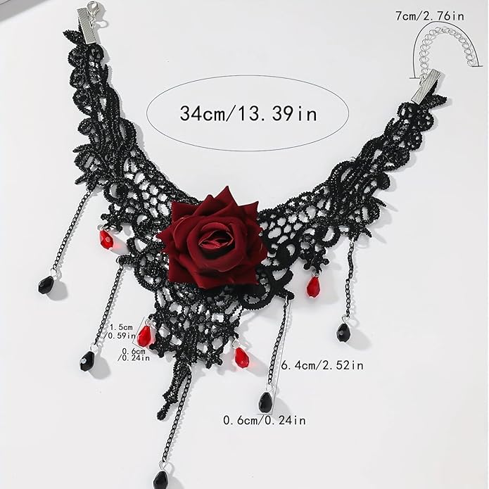 Black Lace Choker Necklace for Women Gothic Crystal Necklace Goth Collar Choker Necklaces Vintage Victorian Necklaces Halloween Costume Accessories