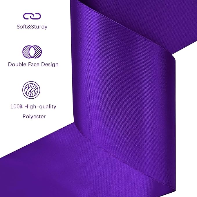 LEEQE Purple Satin Ribbon 4 inch X 15 Yards Polyester Ribbon for Gift Wrapping Very Suitable for Weddings Party Hair Bow Invitation Decorations and More