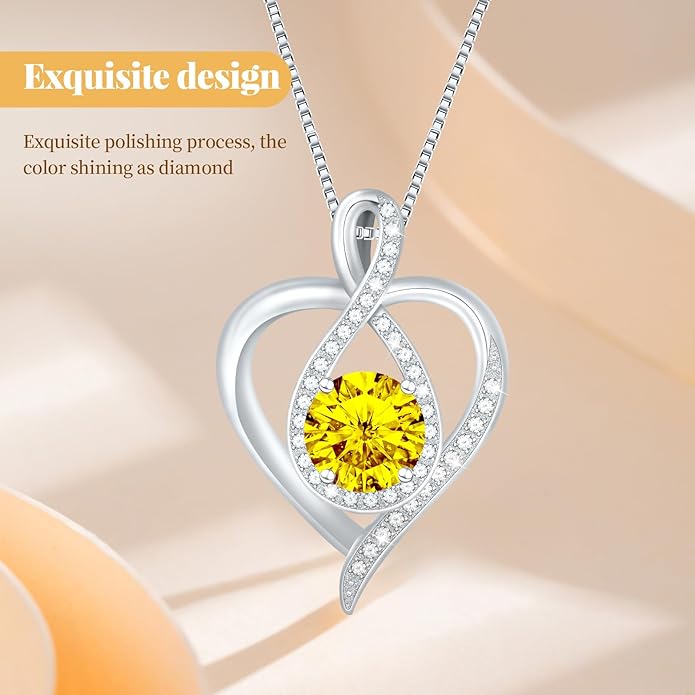 925 Sterling Silver Infinity Heart Necklace for Women, Rhodium Plated Cubic Zirconia Pendant Gift for Girlfriend Wife Mom - Anniversary Valentine's Day Birthday Present with Elegant Gift Box