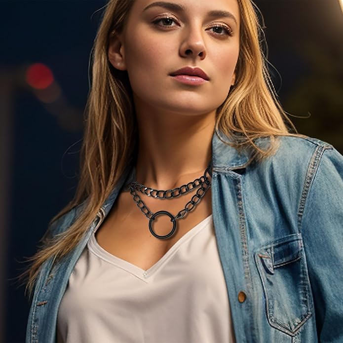 MILAKOO PU Leather Punk Choker Necklaces Circle/Heart Charm Adjustable Collar Necklace for Women