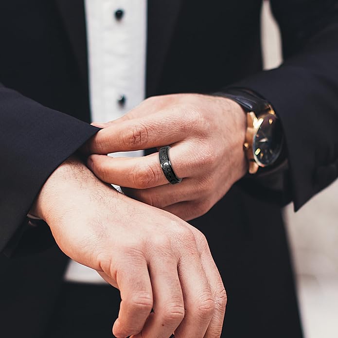 AmorArtSky Anxiety Ring for Women Men, Titanium Stainless Steel Spinner Ring, 5 Colors, 6MM, Size 6-10, 3 Styles Anxiety Ring-Moon Star, Sandblasted Finished, Hollow Outer