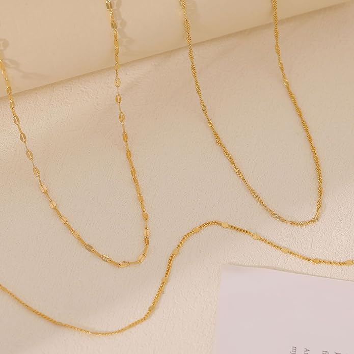 Layered Necklaces for Women, Dainty 14K Gold Plated Herringbone Chain Necklace Set Chunky Gold Necklace Stack Layering Choker Necklaces for Women Trendy Fashion Waterproof Jewelry