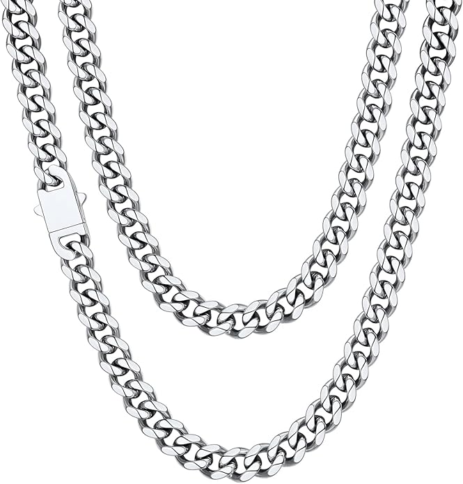 ChainsHouse Cuban Chain Necklace for Men, Stainless Steel/Black/Gold Plated Miami Cuban Necklace 6/9/12MM Width 18"-30" Length Hip Hop Jewelry, Send Gift Box