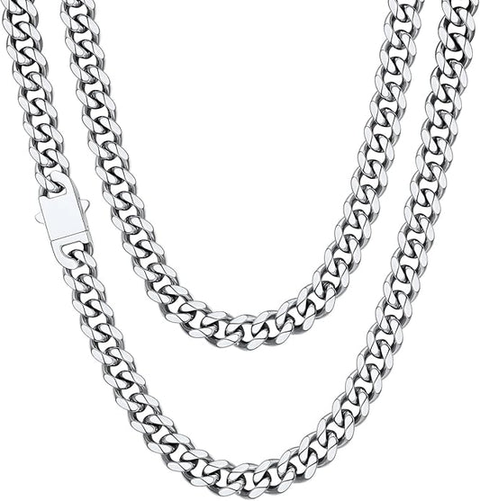 ChainsHouse Cuban Chain Necklace for Men, Stainless Steel/Black/Gold Plated Miami Cuban Necklace 6/9/12MM Width 18"-30" Length Hip Hop Jewelry, Send Gift Box
