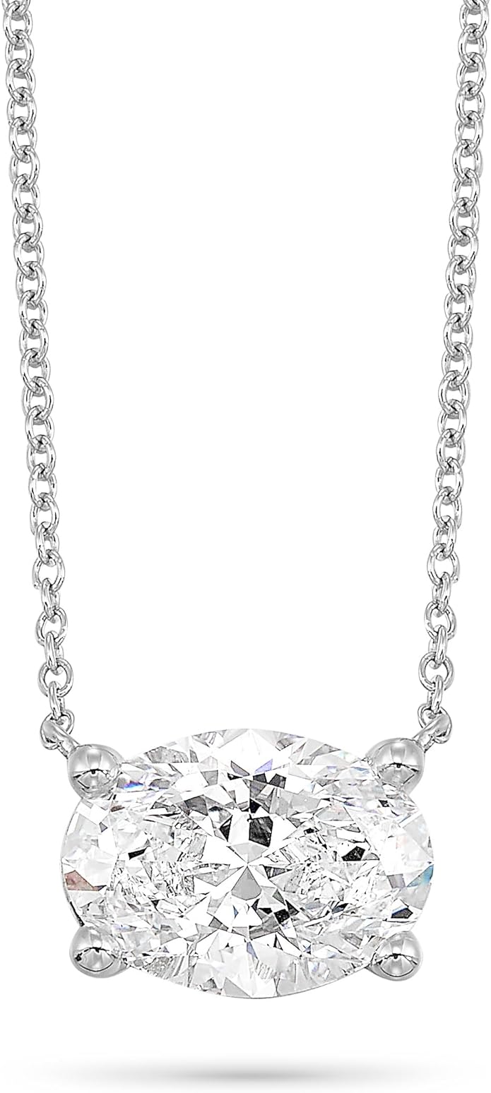 Carbon Atelier IGI Certified 1/3 to 3 Carat Oval Lab Grown Diamond Horizontal Solitaire Pendant Necklace for Women I 14k Gold Necklace (G-H, VS1-VS2, cttw) 16 to 18 Inch Long Adjustable Chain