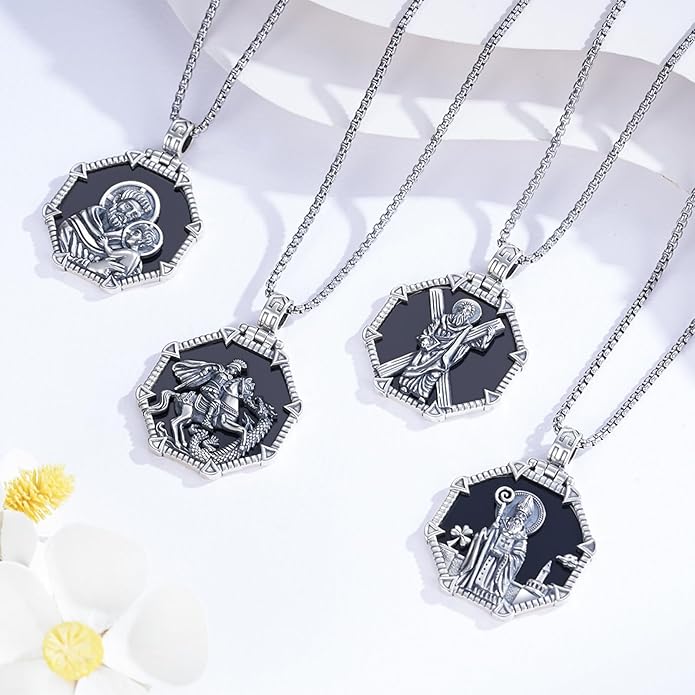 Taioiat Saint Necklace 925 Sterling Silver St Necklace Amulet Pendant Jewelry Religious Gift for Men Women