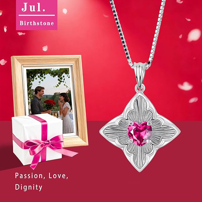 Delicate Four-Leaf Clover Charm Necklace with January Birthstone - S925 Silver, Gift Idea