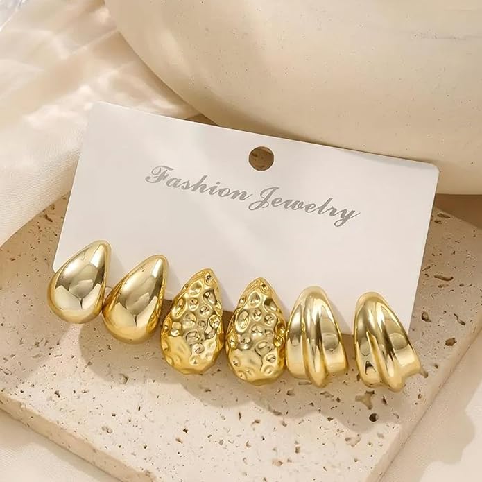 24 Pairs Chunky Gold Hoop Earrings Set for Women, Hypoallergenic Fashion Statement Hoops Earrings Pack Assorted Small Big Twisted Hoop Jewelry for Gift