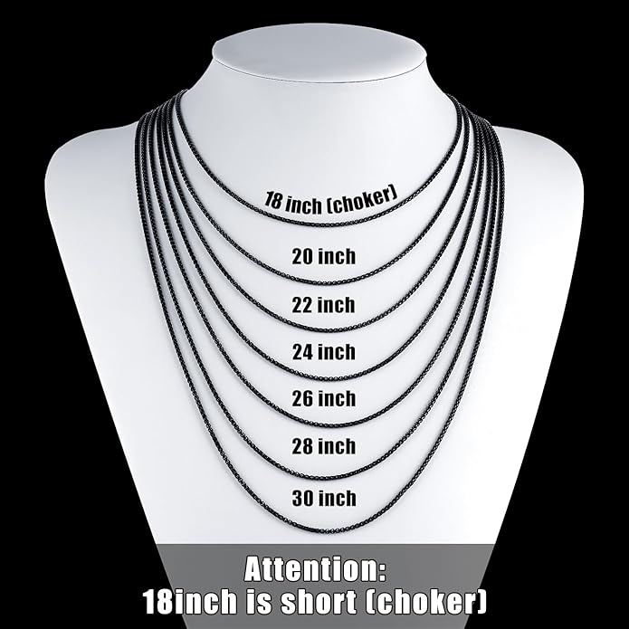 Fiusem Box Chain for Men, Silver Tone/14K Gold Plated/Black Stainless Steel Necklace for Men and Women, Width 2/2.5/3/4/5mm, Length 18-28 Inches