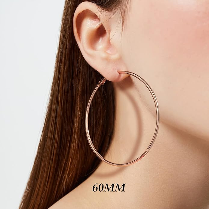 Big Gold Hoop Earrings for Women Hypoallergenic 925 Sterling Silver Post Thin Loop 14K Gold Plated Hoop Earrings Set for Women, 3 Pairs