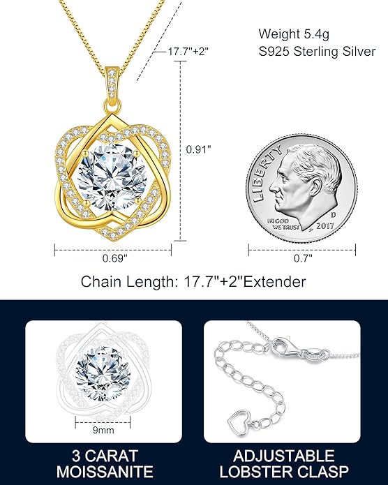 InfinityLove Heart Pendant Necklaces for Women, 2-5 Carat Moissanite Heart Necklace, Anniversary Birthday Christmas Valentine Engagements Mothers Day Jewelry for Wife Her Girlfriend Mom Daughter