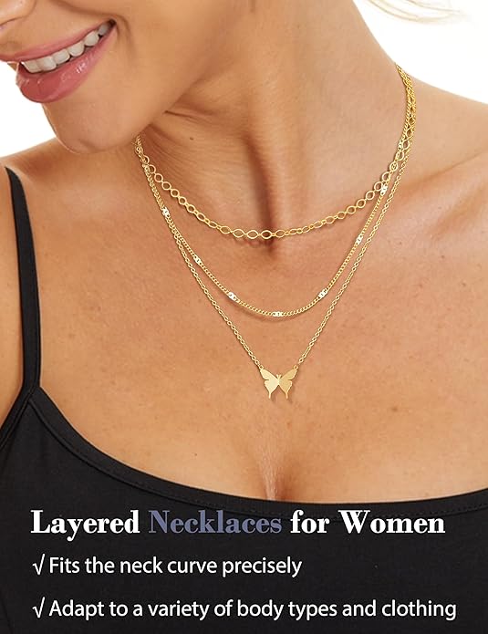 Besteel 3Pcs Dainty Layered Necklaces for Women - Paperclip Choker Necklace Stacks Set Trendy Simple Layering Chain Pendant Jewelry Non Tarnish Gifts