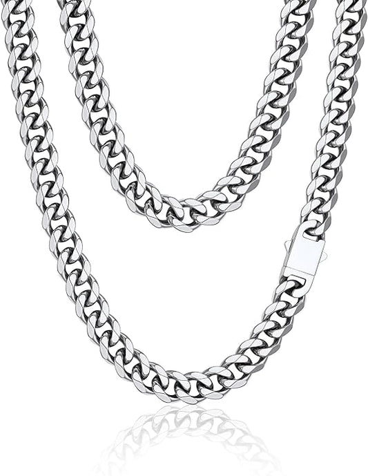 PROSTEEL Miami Cuban Link Chain for Men, 18K Gold/Black/Stainless Steel Necklace,6mm/9mm/12mm Width, Upgrade Clasp & Durable Chain for Mens Womens Jewelry,18"-30",with Gift Box