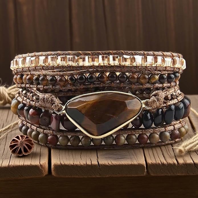 ZOSOJONA Boho Handmade Natural Stone Wrap Bracelets Turquoises Crystal Beads Bracelet Jewelry